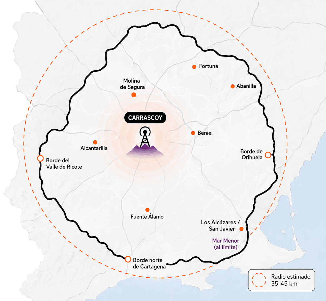 Mapa de cobertura de Tremenda FM en la Región de Murcia
